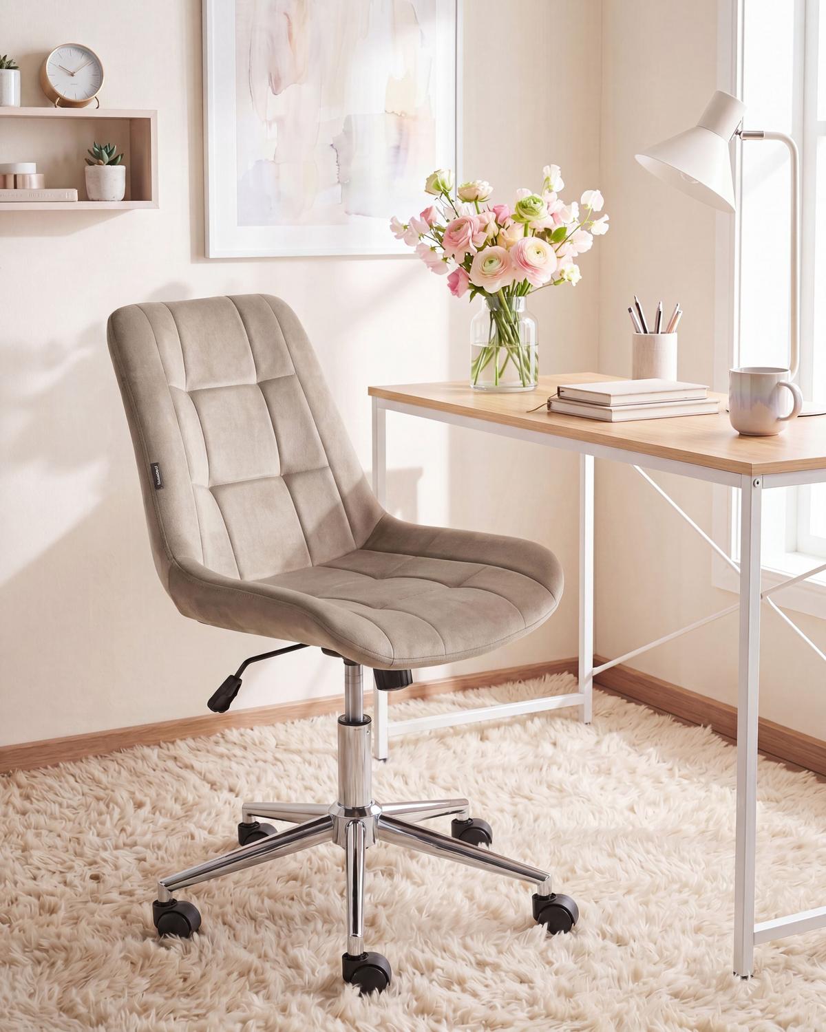 BÜROSTUHL Samtstoff Taupe Melrose - Taupe, Textil/Metall (60/82/60cm) - Beliani