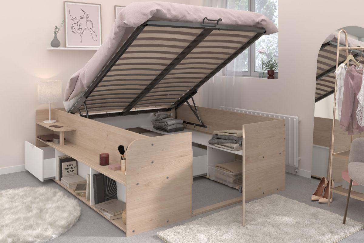 STAURAUMBETT Eiche Jackson, weiß, Hochbett Liegefläche 140 x 200 cm - Eichefarben/Weiß, Holzwerkstoff (140/200cm) - Parisot Meuble