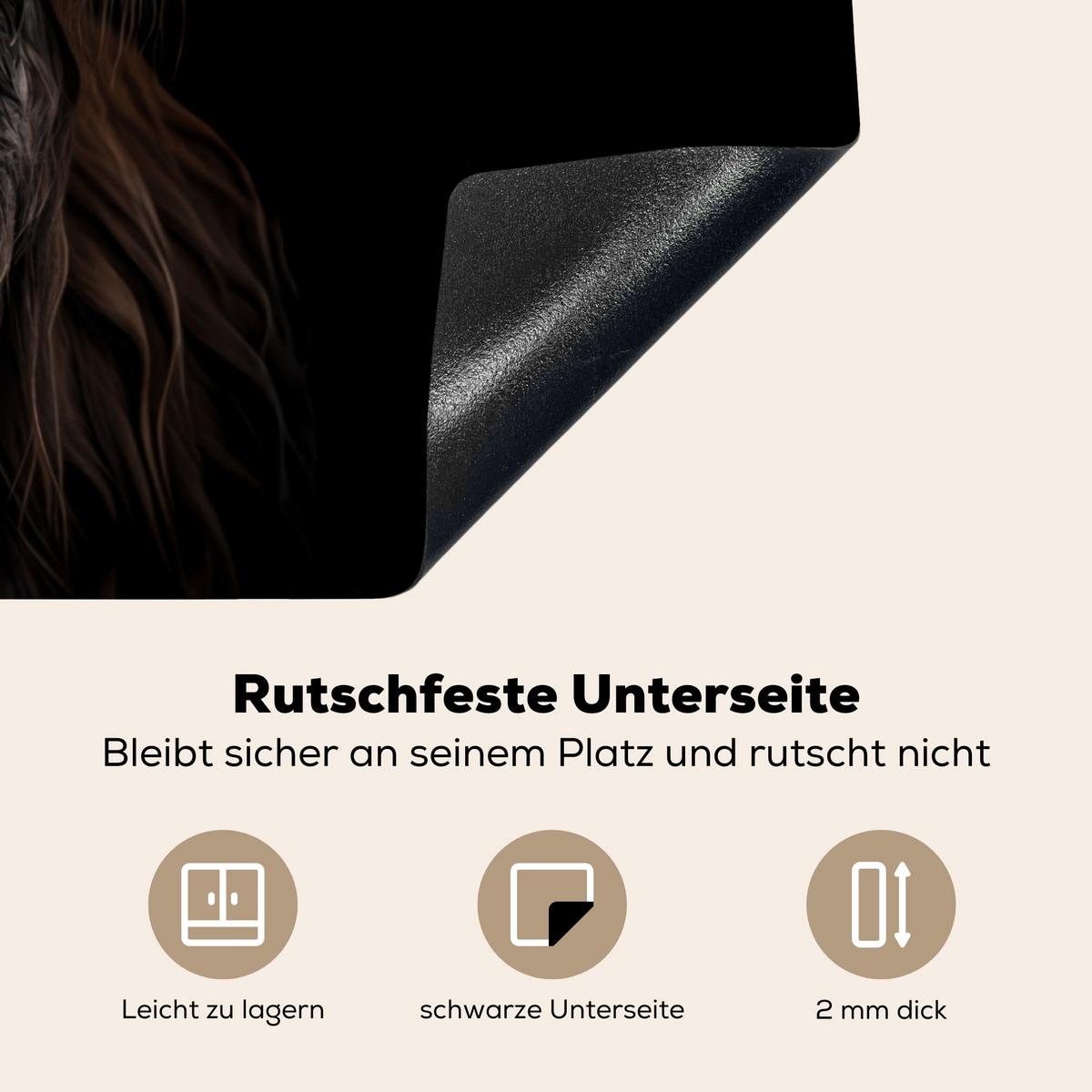 HERDABDECKPLATTE Schottischer Highlander - Porträt - Schwarz - Tier Abdeckung Ceranfeld 81.2x52 cm - Braun, Kunststoff (81.2/52/0.2cm) - MuchoWow