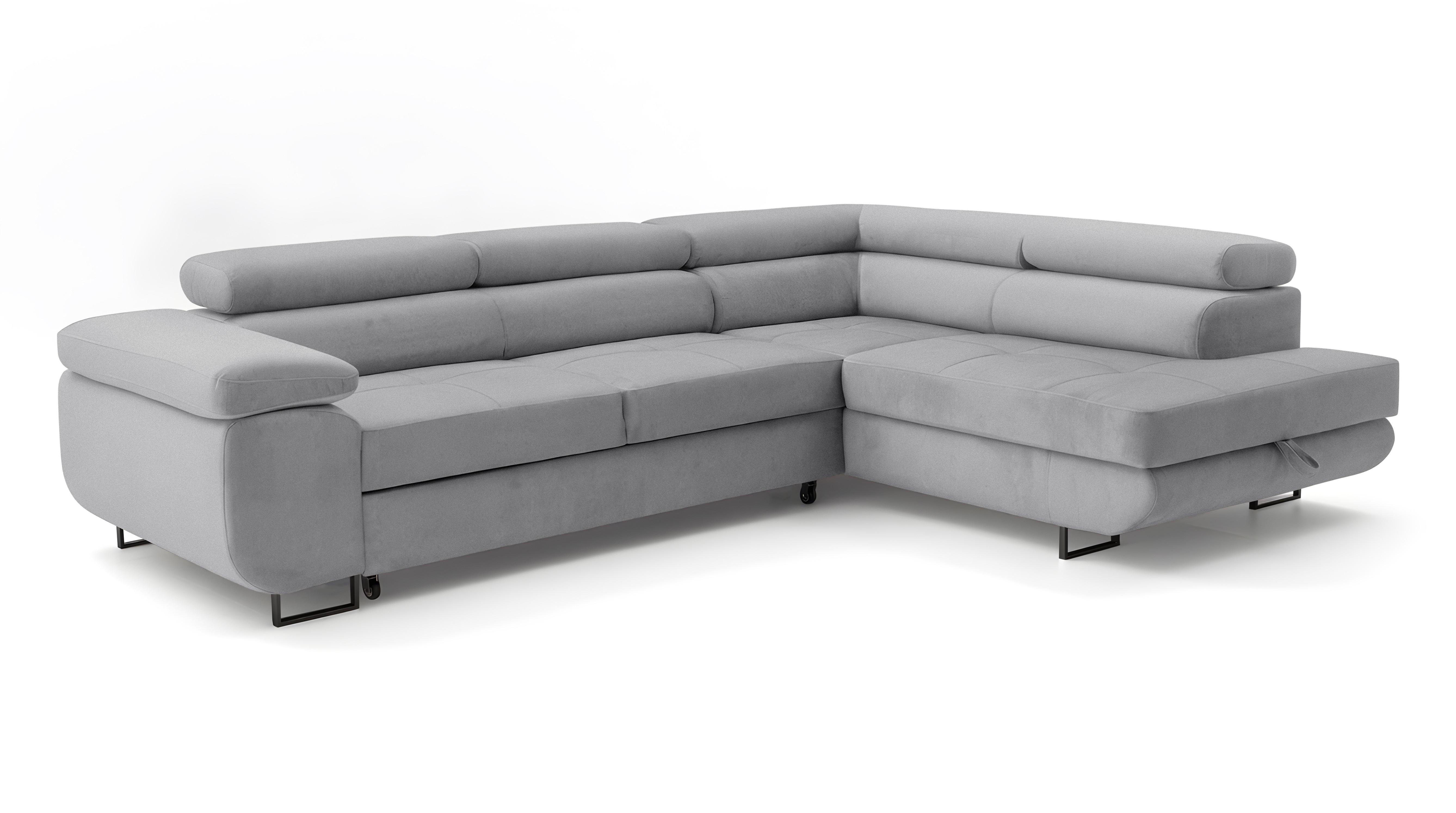 ECKSOFA Velmo mit Bettkasten und Schlaffunktion, verstellbaren Kopfstützen, in L-Form - Hellgrau, Textil (275/203cm)