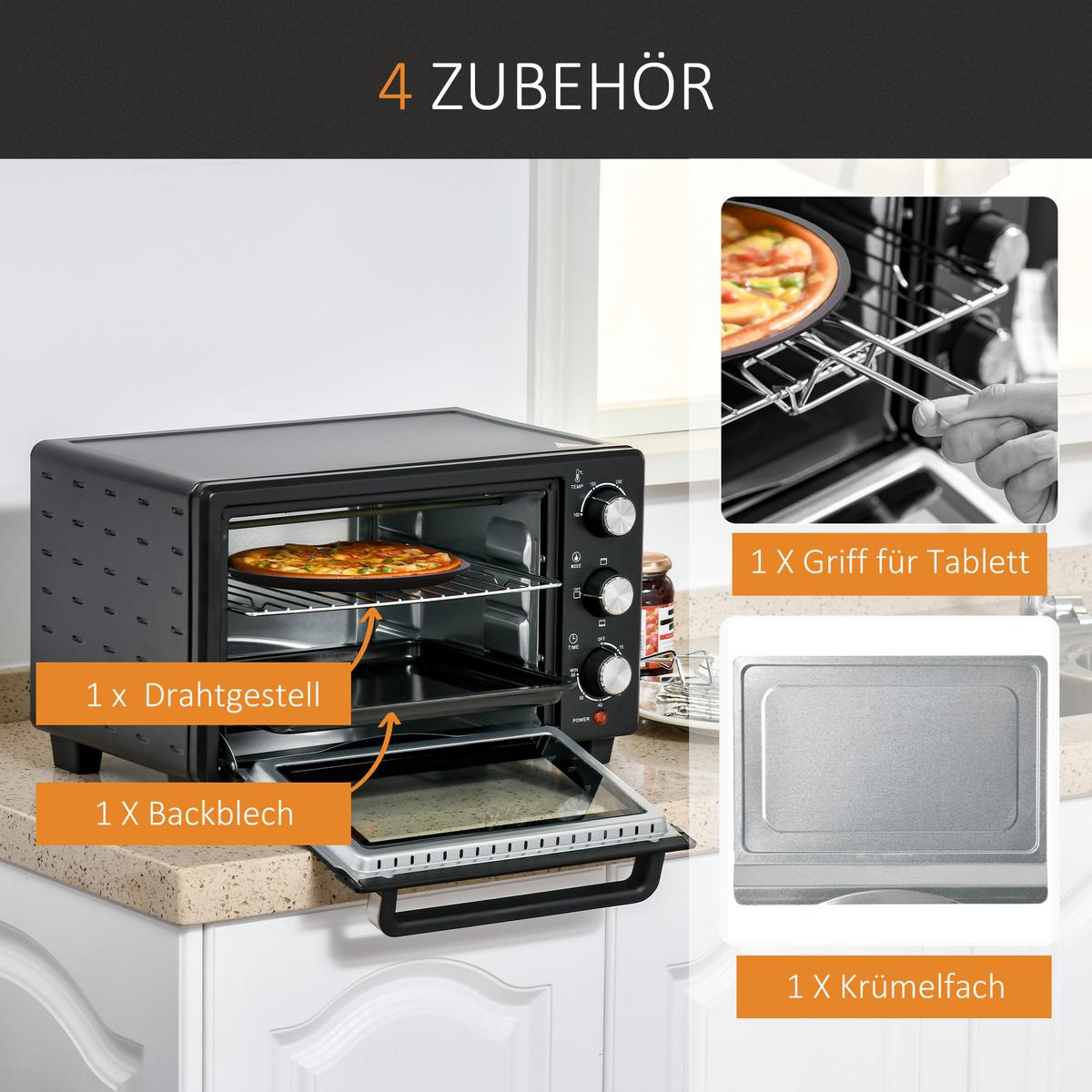 MINIBACKOFEN Metall Edelstahl Schwarz - Schwarz, Metall (46/38.5/29cm) - HOMCOM