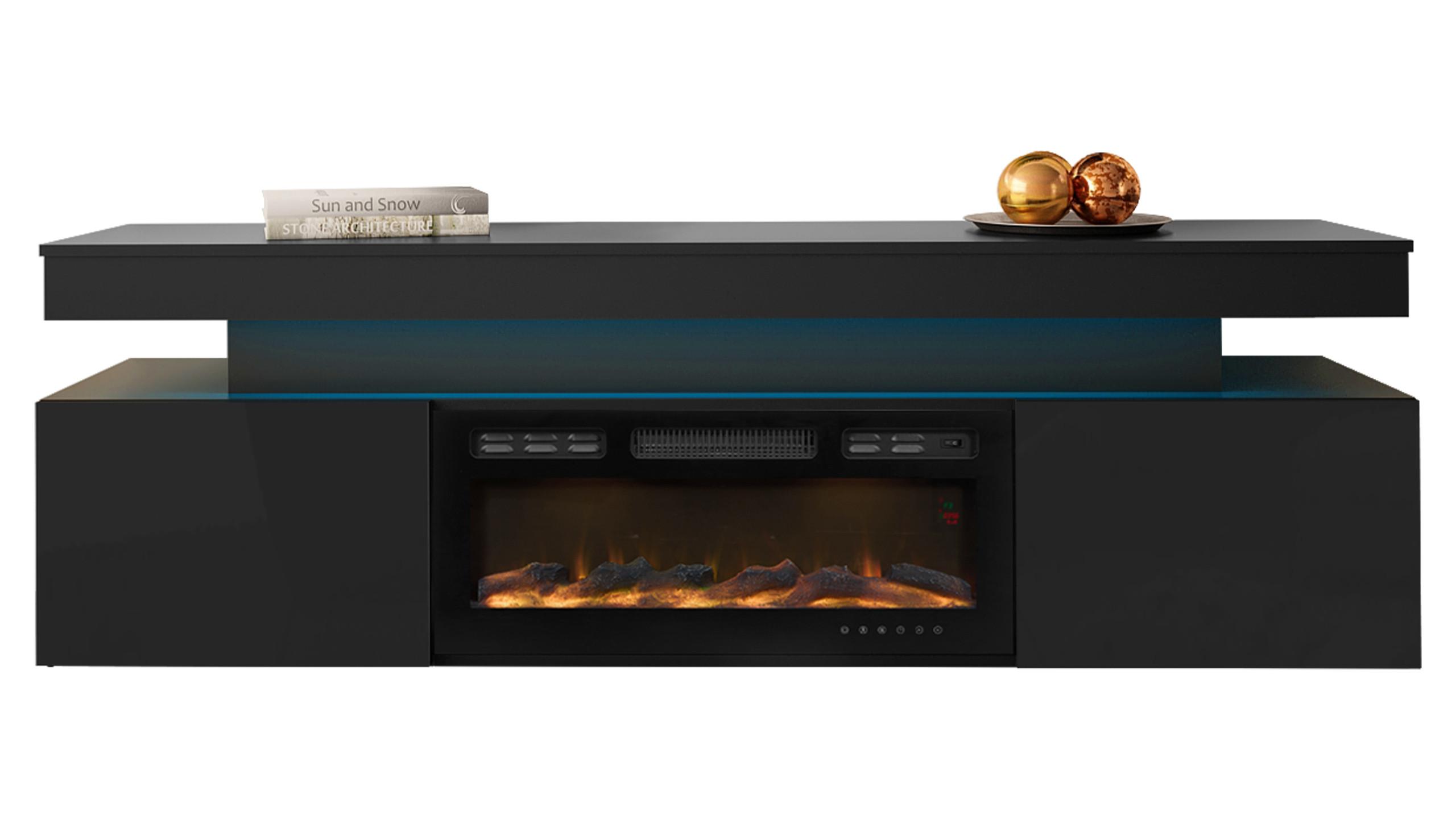 TV-LOWBOARD EF 2D Glossa mit Kamin - Schwarz, Holzwerkstoff/Kunststoff (190/59/41cm) - MIRJAN24