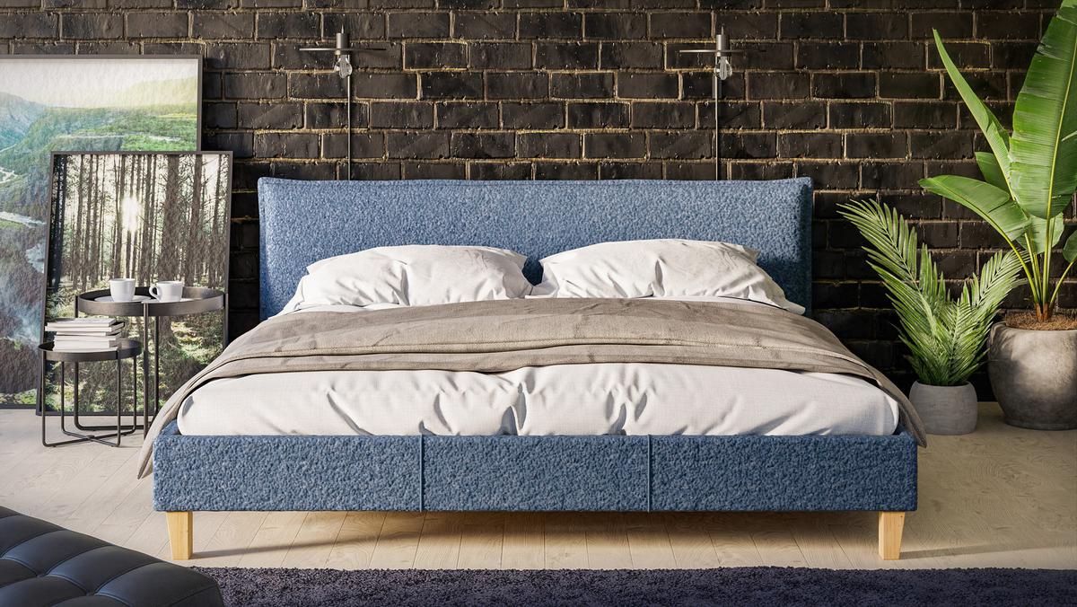 POLSTERBETT Arles 180/200 cm Boucle Stoff - Blau/Hellbraun, Holz/Textil (180/200cm) - S-Style Möbel