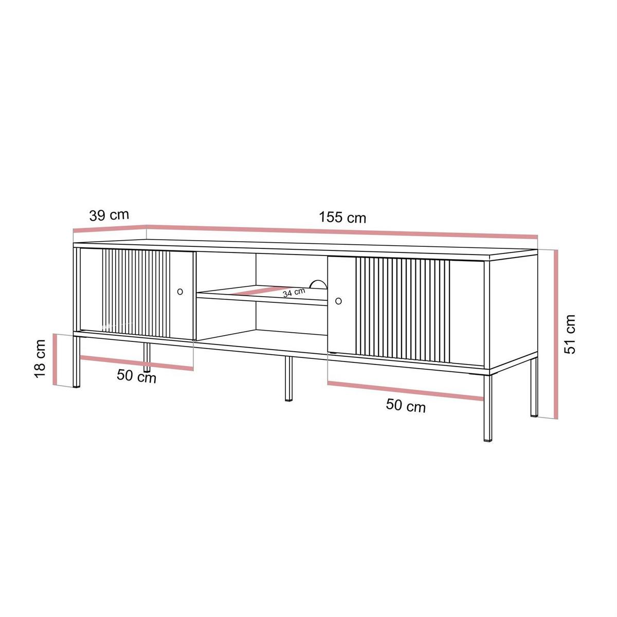 TV-UNIT VIVALDI mit geriffelten Fronten - Grün, Holzwerkstoff (155/51/39cm) - Lookway