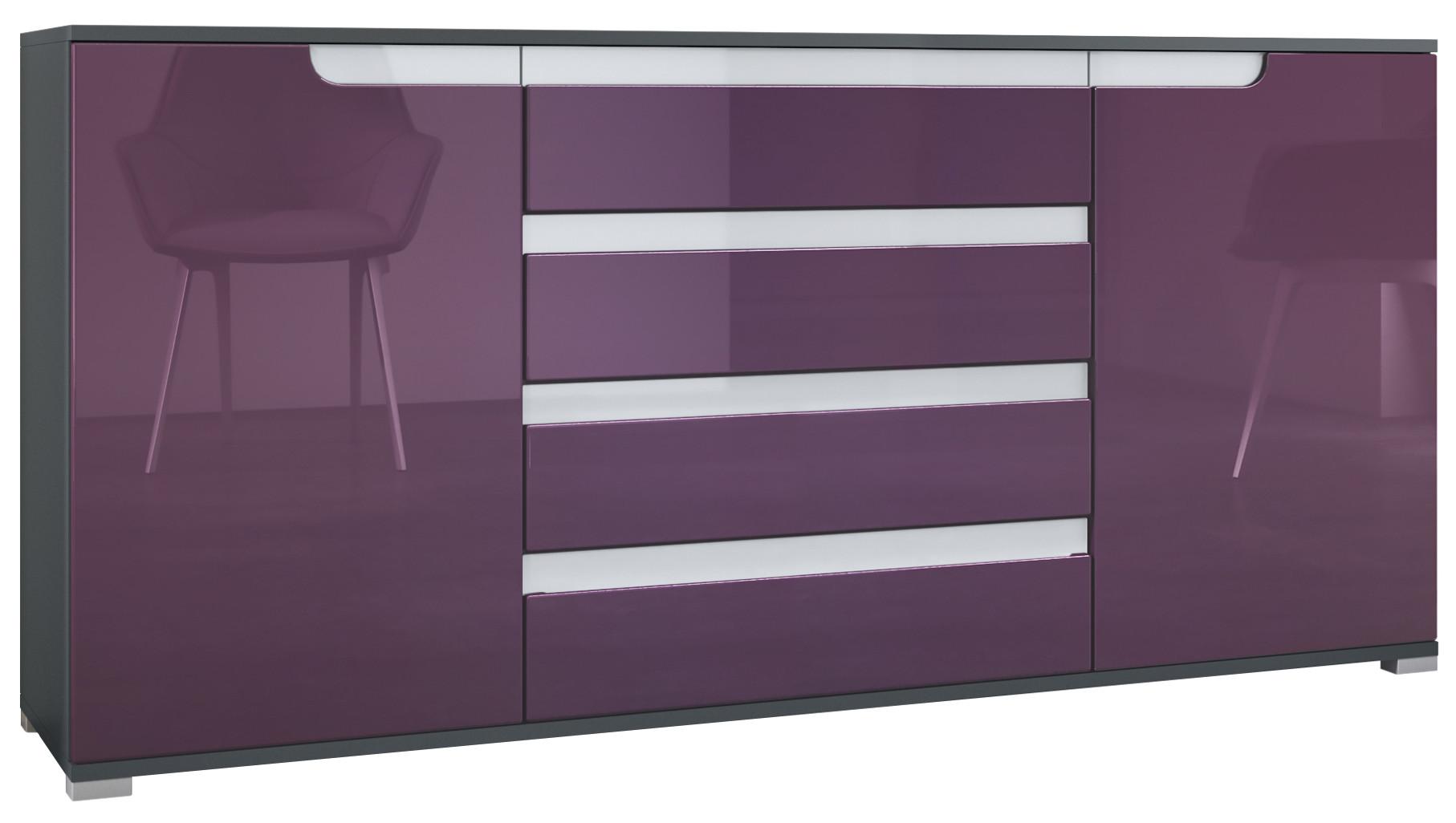 SIDEBOARD Sylt Brombeer Hochglanz / Weiß Hochglanz - Brombeere, Holzwerkstoff (166.5/75.5/35cm) - Vladon