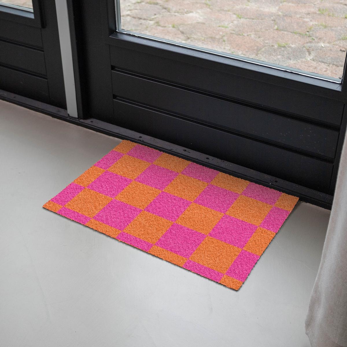 FUSSMATTE Schachbrettmuster - Orange - Rosa - Blöcke Schmutzfangmatte 60x40 cm - Pink, Kunststoff (60/0.4cm) - MuchoWow