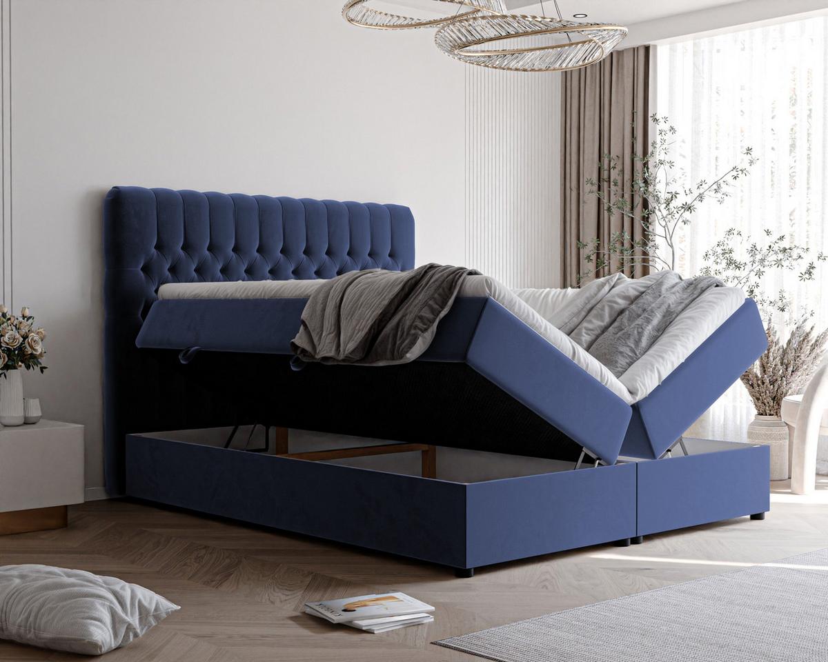 BOXBETT 120x200 cm mit Topper - Blau, Holzwerkstoff/Textil (120/200cm) - Idohome