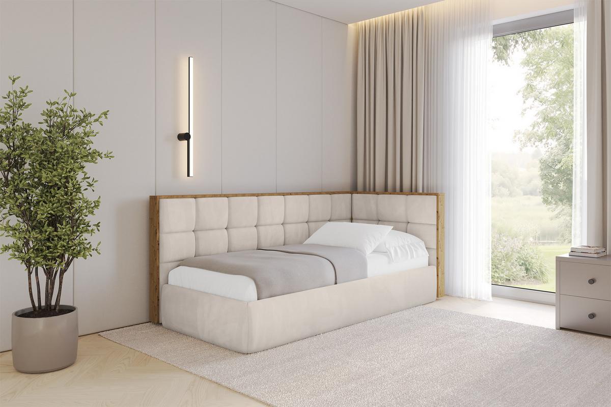 EINZELLBETT Jugendbett mit Bettkasten und Matratze H3/H4, Links - SOVY 80x200 Beige - Ecru, Holzwerkstoff/Textil (80/200cm) - ALTDECOR