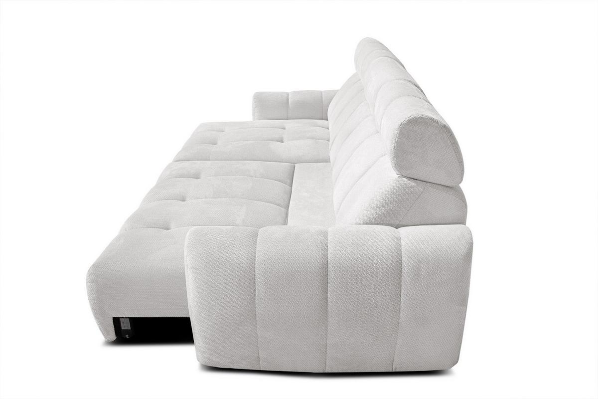 ECKSOFA KIMI 3-Sitzer, ausziehbarer Sitz, verstellbare Kopfstützen, creme - Creme/Schwarz, Holzwerkstoff/Textil (270/160cm) - Wozimo