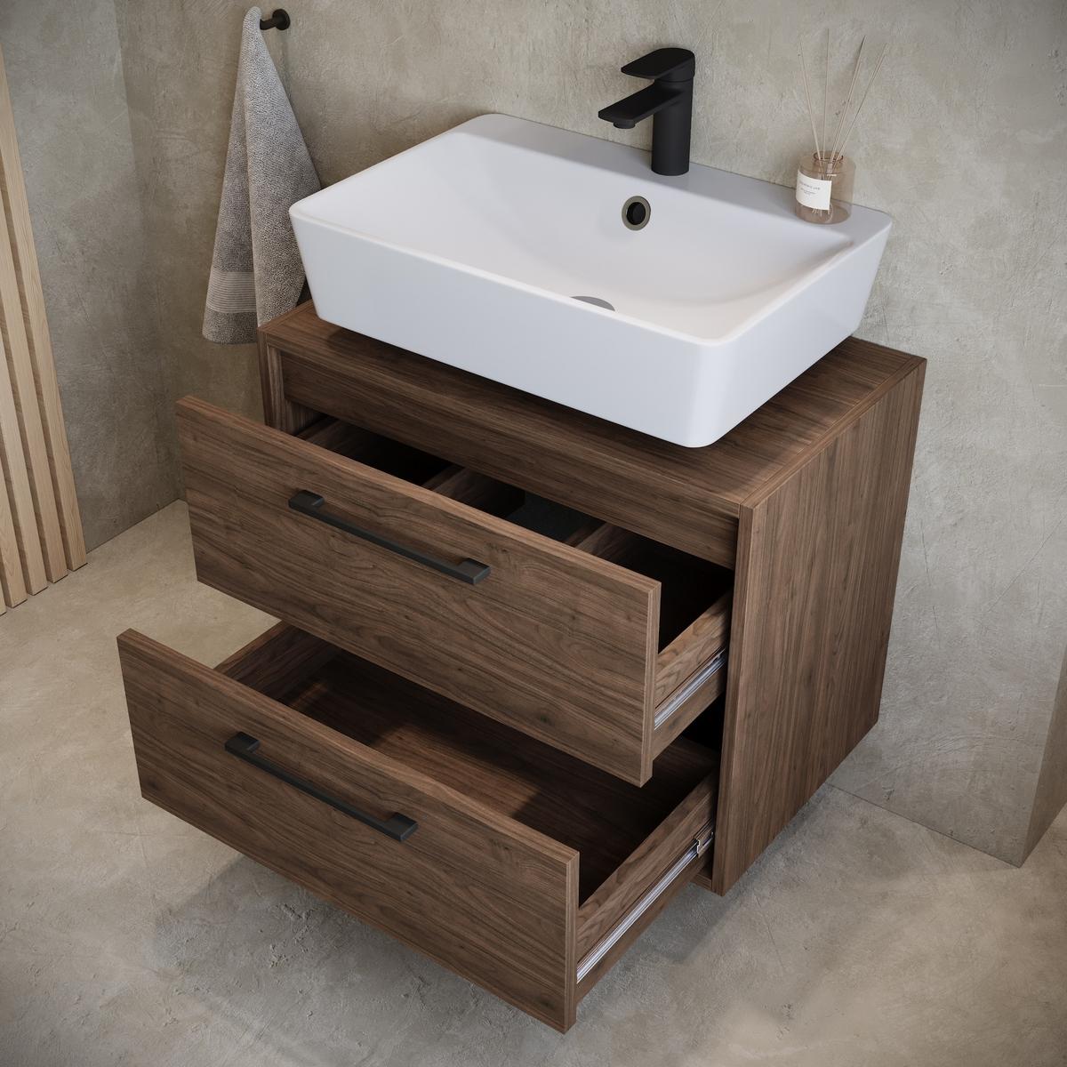 WASCHBECKENUNTERSCHRANK Florence 2 Schubladen Walnuss Braun - 60 x 35 x 47 cm - Eichefarben, Holz (60/47/35cm) - Badplaats