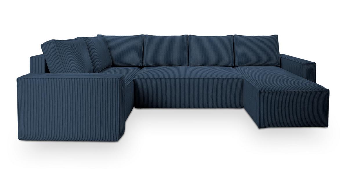 WOHNLANDSCHAFT NORENA L-S Blau Kordstoff mit Schlaffunktion - Blau, Holz (295/85/157.5cm) - MASSENO