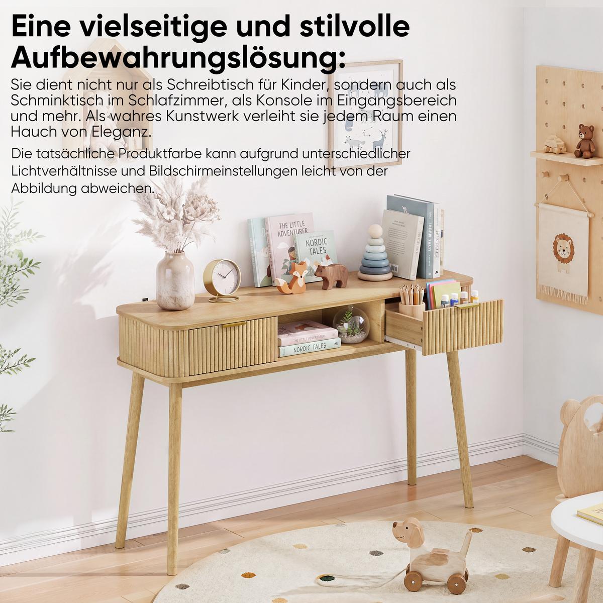 SCHREIBTISCH Mid-Century Eichenoptik mit 2 Schubladen & offenem Fach - Eichefarben, Holzwerkstoff (35/120/77.6cm) - Urban Meuble