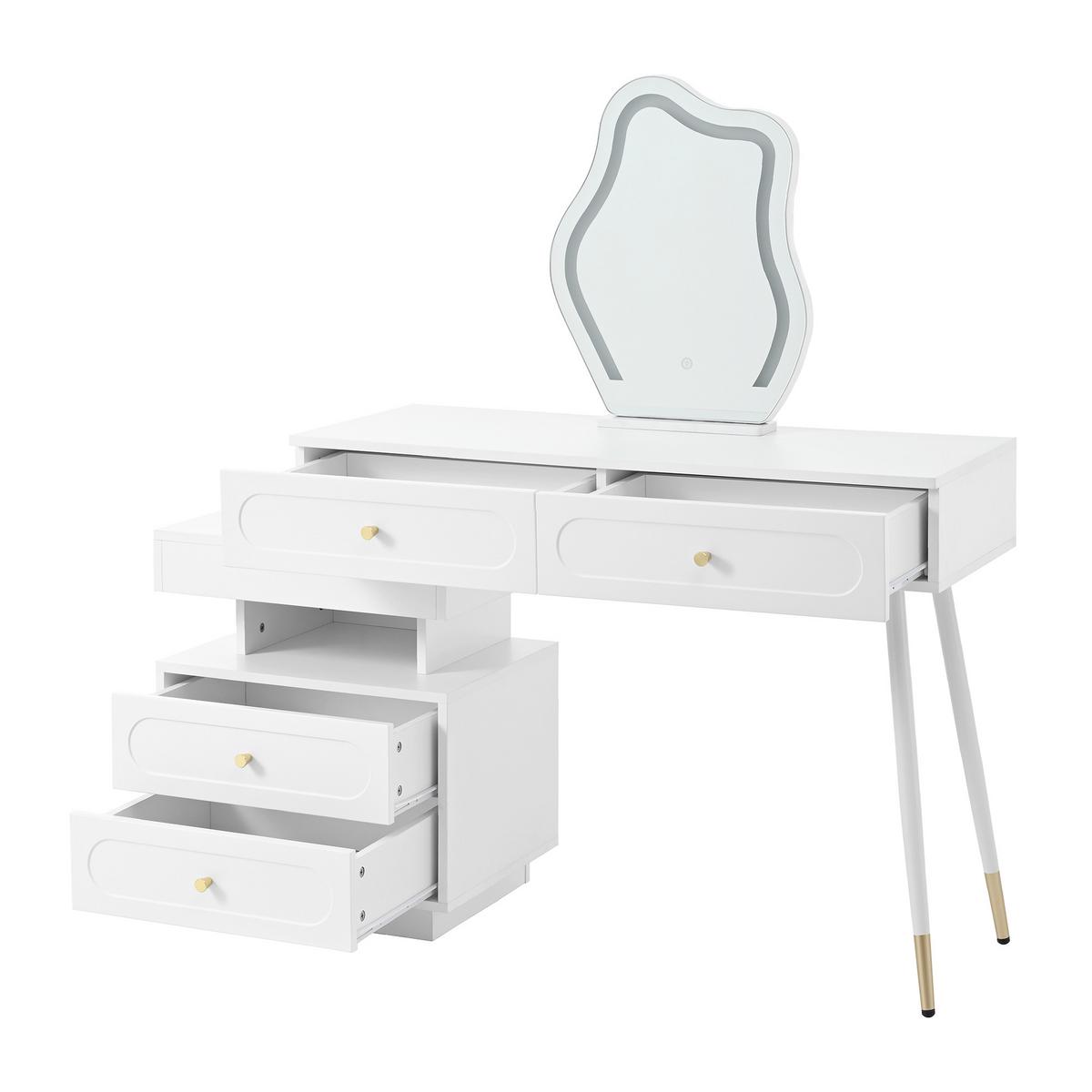 SCHMINKTISCH-SET mit LED-Spiegel & Beleuchtung Weißes - Weiß, Glas/Holzwerkstoff (140/130/40cm) - Urban Meuble