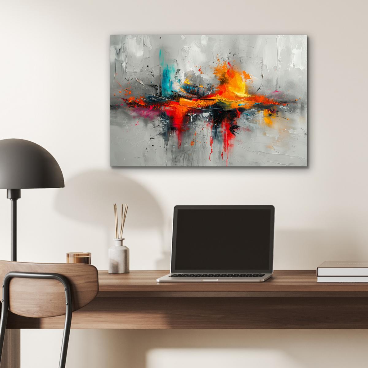 METALLBILD Moderne Kunst - Orange - Grau - Abstrakt Wandbild 60x40 cm - Hellgrau, Metall (60/40cm) - MuchoWow