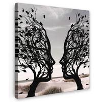 LEINWANDBILD Strand - Meer - Menschen - Baum - Moderne Kunst Wandbild Wohnzimmer 50x50 cm - Hellgrau, Textil (50/50cm) - MuchoWow