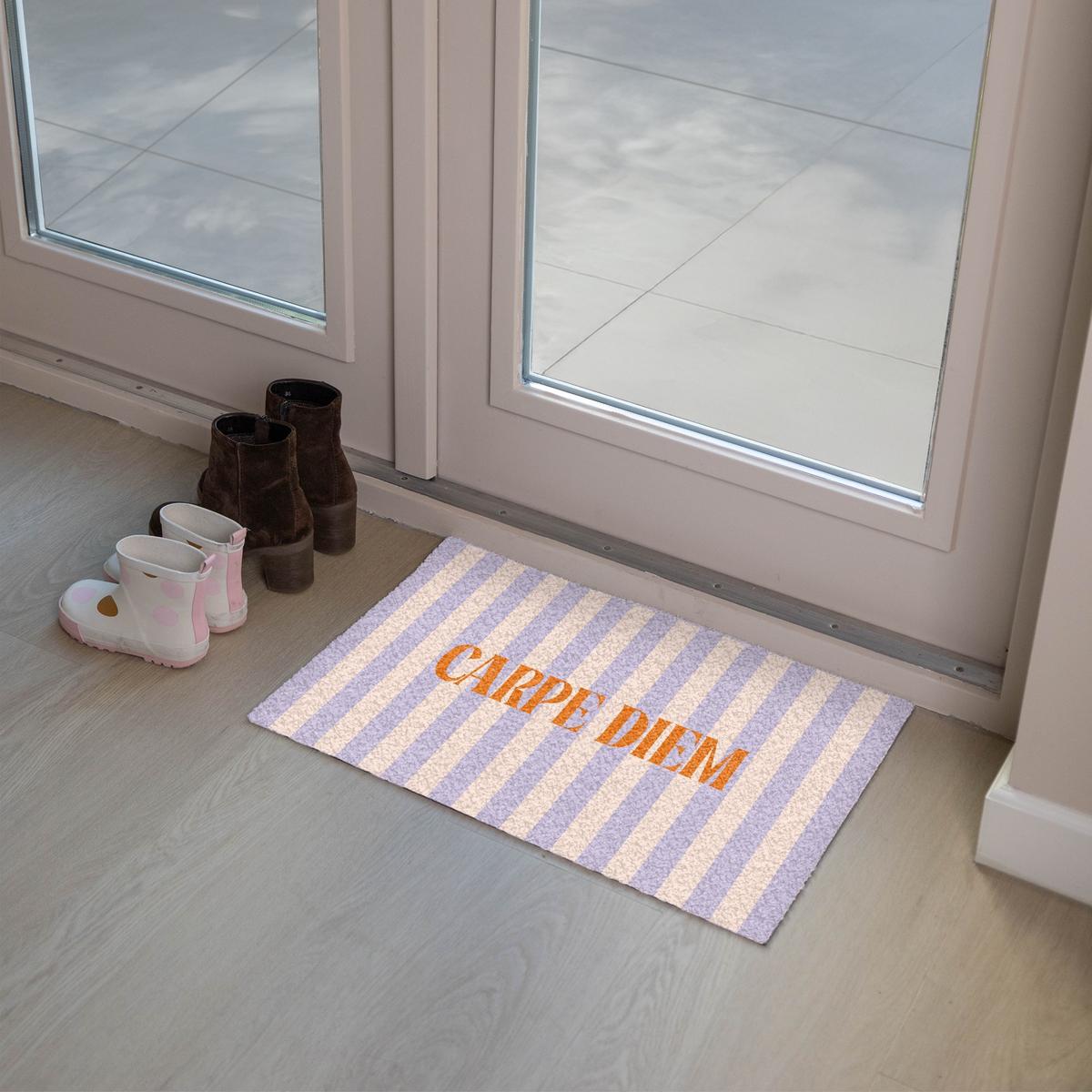 FUSSMATTE Lila – Orange – Streifen – Carpe Diem 60x40 cm - Flieder, Kunststoff (60/0.4cm) - MuchoWow