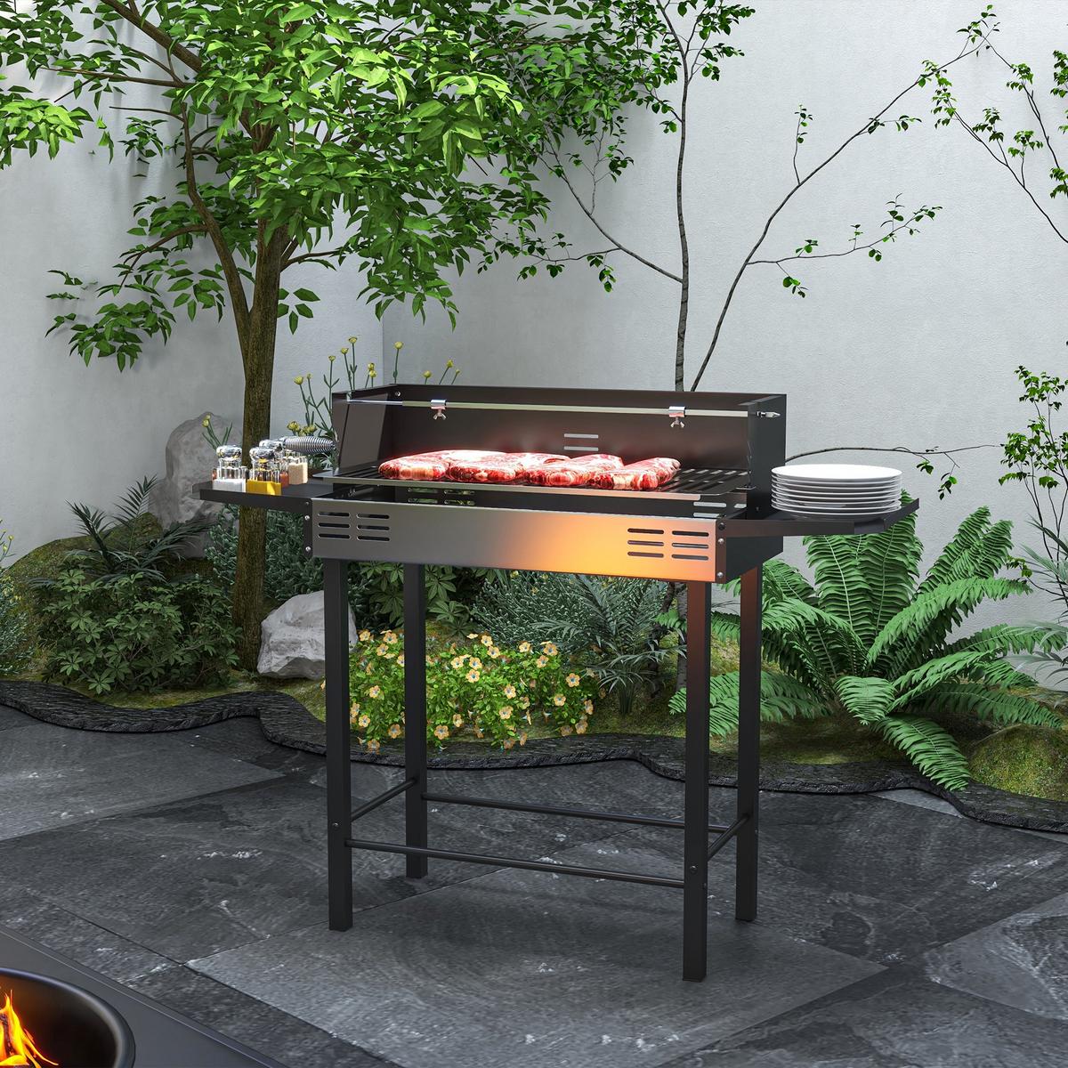 HOLZKOHLEGRILL - Schwarz, Metall (32/90/118cm) - Outsunny
