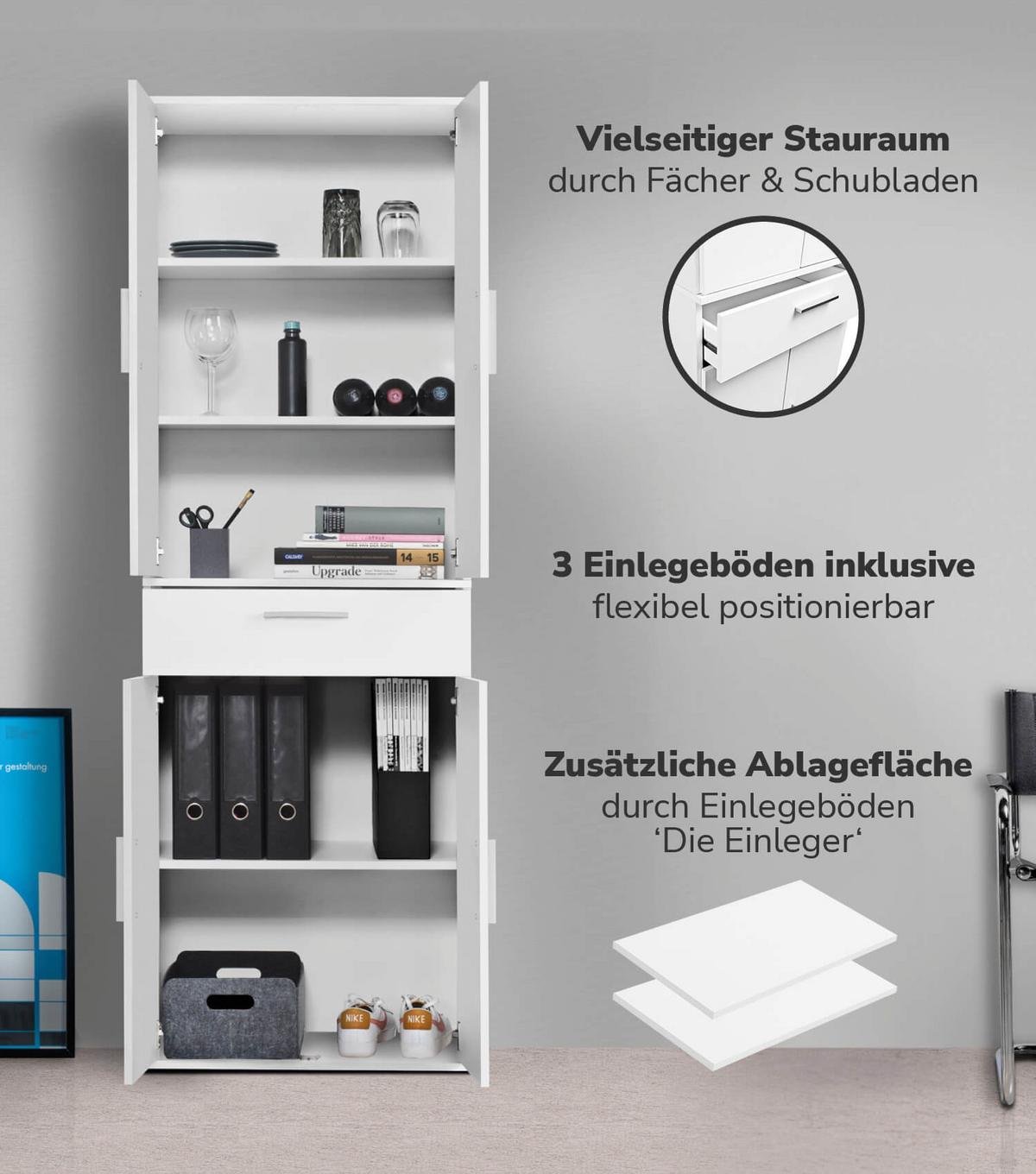 MEHRZWECKSCHRANK Der Praktische - Weiß, Holzwerkstoff (60/180/34cm) - Mokebo