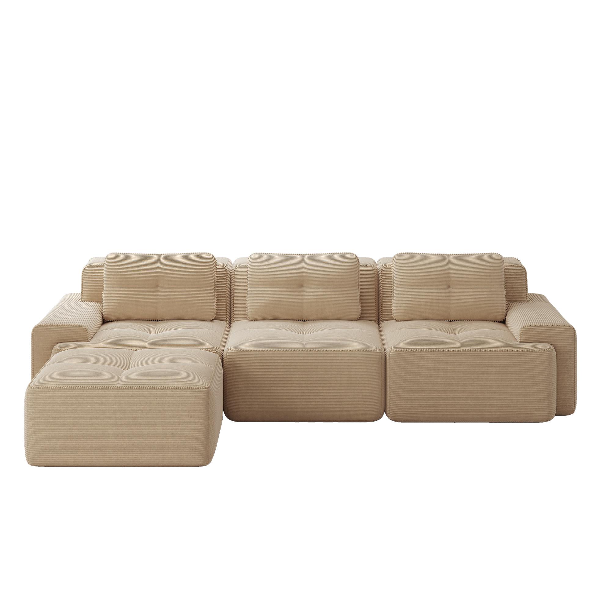 ECKSOFA Modulares Boneless L-Form Cloud-Sofa mit Ottoman Cord - Beige, Textil (293/177cm) - Urban Meuble