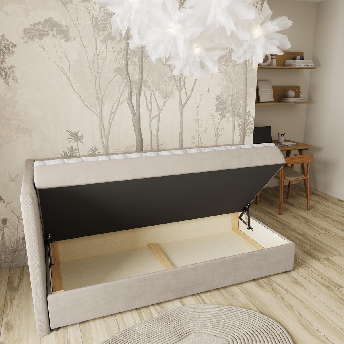BOXBETT ARIS 90x200 cm mit Matratze und Topper, H2+H3 - Beige - Beige, Holz (90/200cm) - MASSENO