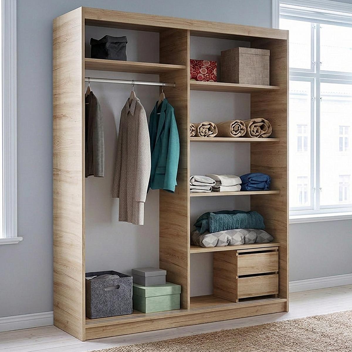SCHWEBETÜRENSCHRANK Donatello mit 2 Türen und Schubkasteneinsatz, 160 cm, eiche Artisan - Eiche Artisan, Holzwerkstoff (160/205/60cm) - Beautysofa