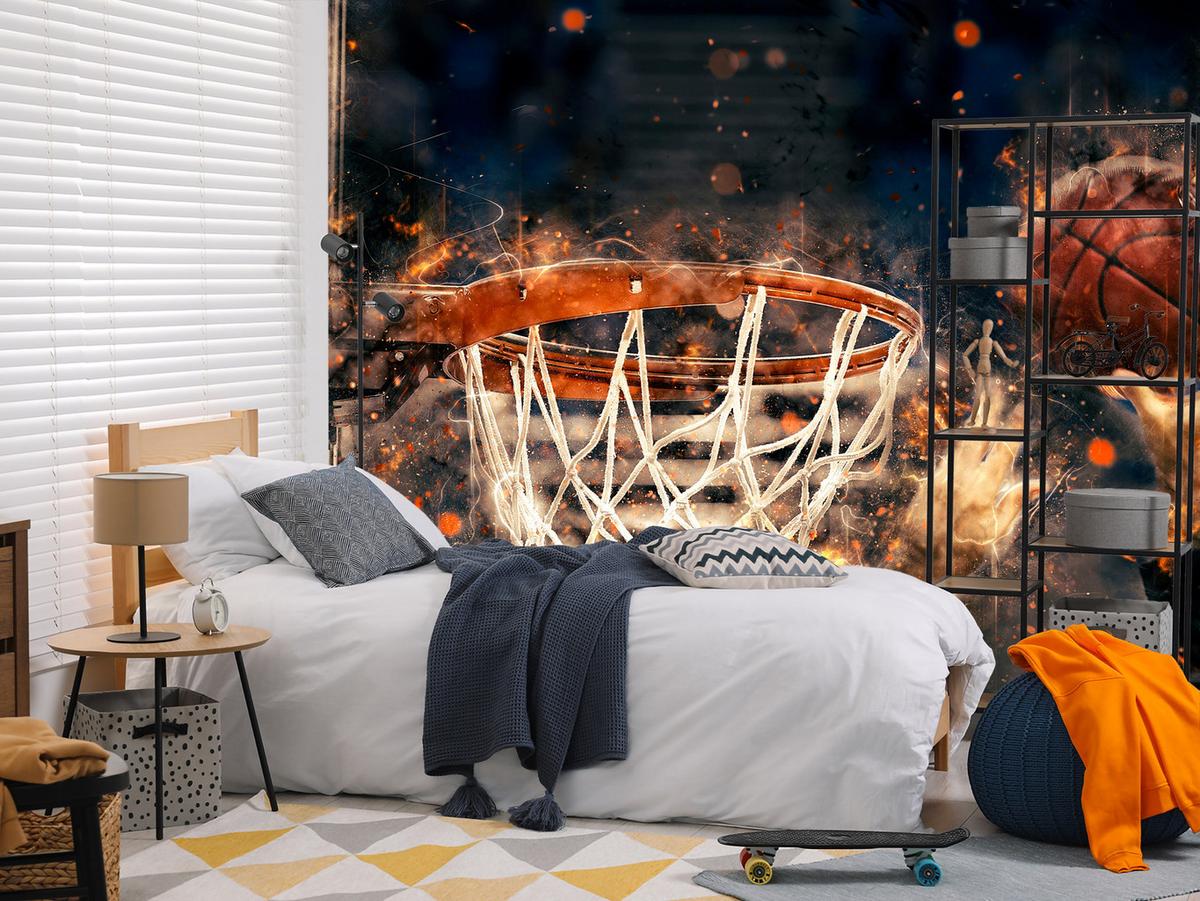 FOTOTAPETE für Jugendzimmer Aquarell Basketball Dunk Sport 400x280 - Beige/Schwarz, Papier (400/280cm) - Muralo