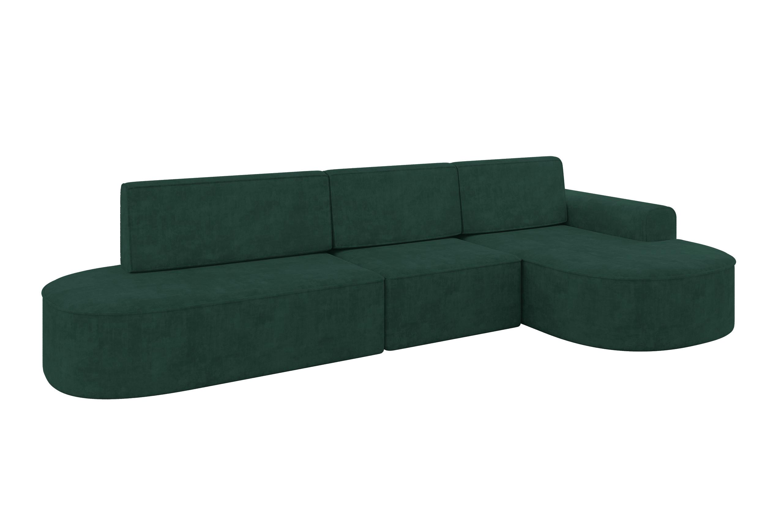 ECKSOFA mit Schlaffunktion Ottomane RECHTS MARI L2-S 368X167X85 Grün Velours - Waldgrün/Schwarz, Holzwerkstoff/Kunststoff (167/368cm) - ALTDECOR