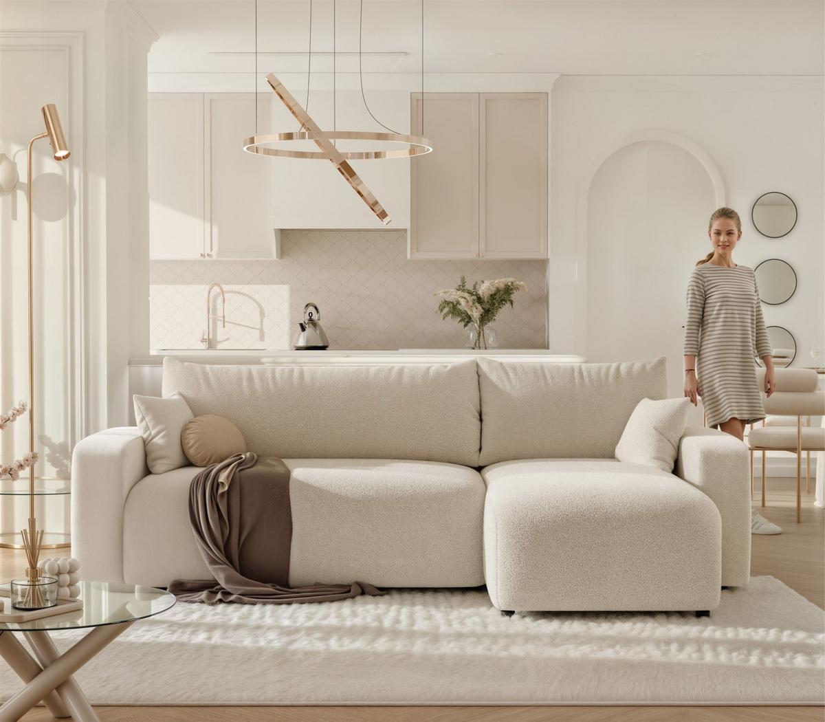 ECKSOFA Luna Mit Schlaffunktion - Beige, Holzwerkstoff/Textil (145/248cm) - Fun Möbel
