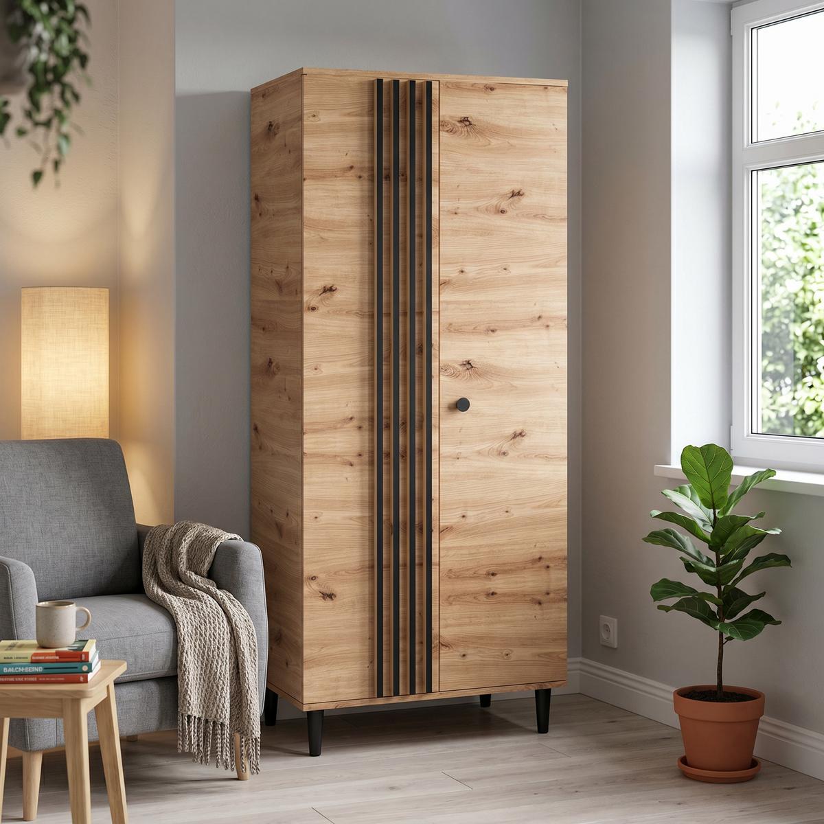 DREHTÜRENSCHRANK ARTIANO 80/196/56cm 2-türig Eiche Artisan - Eiche Artisan, Holzwerkstoff (80/196/56cm) - MASSENO
