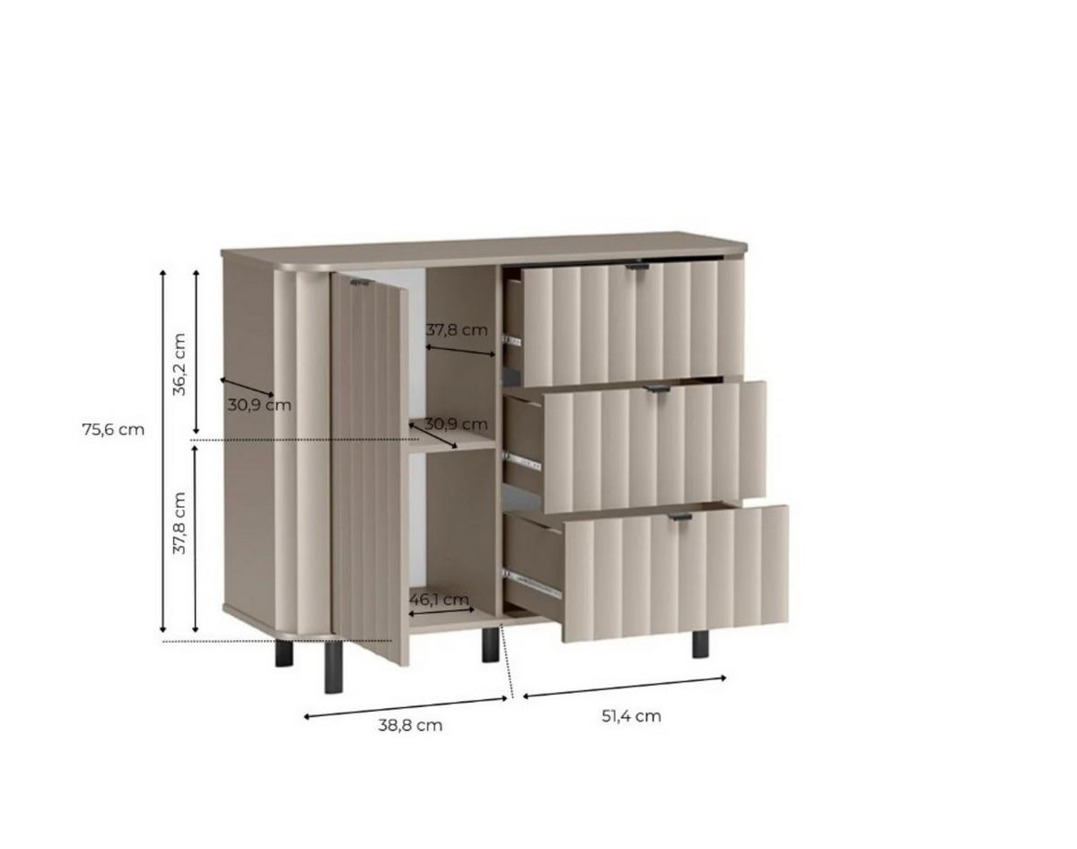 KOMMODE MODERNO 111/91/40,5cm mit 3 Schubladen 1 Türen Beige - Beige, Holzwerkstoff (111/91/40.5cm) - MASSENO