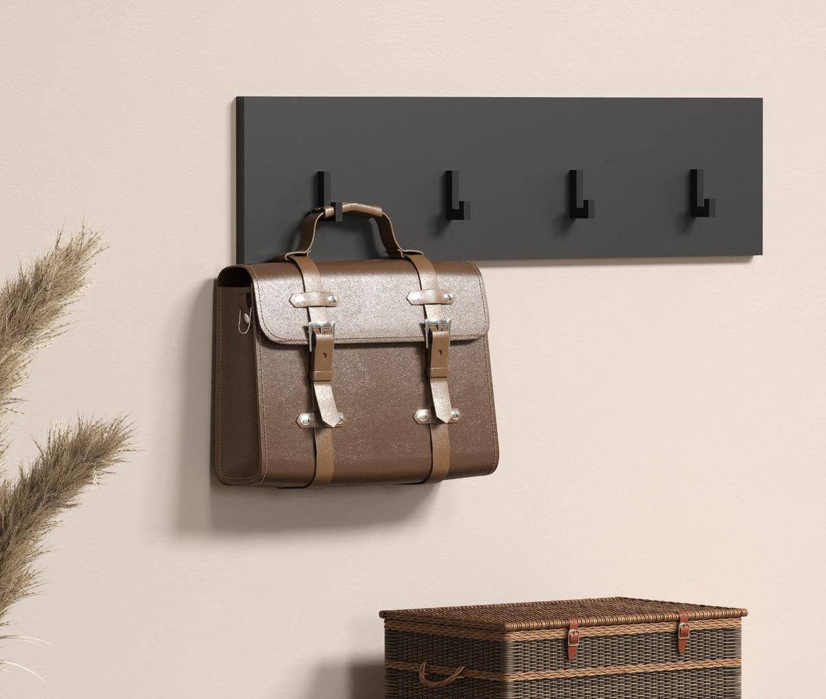 GARDEROBENLEISTE grau 80 x 20 cm, Wandgarderobe mit 4 Haken - Anthrazit/Grau, Holzwerkstoff (6/20/80cm) - Top.Furn