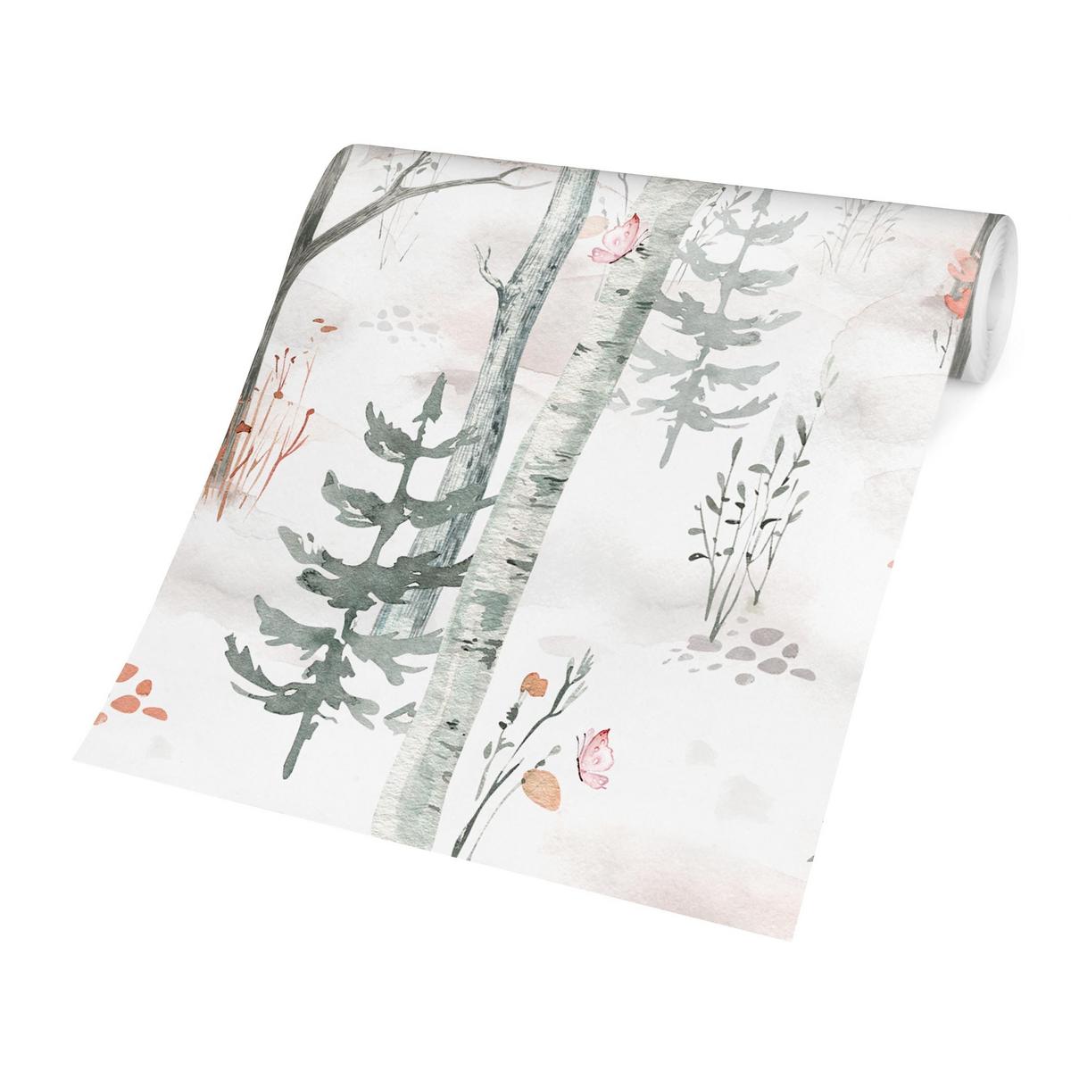 FOTOTAPETE Birkenwald mit Mohnblumen 432/290 cm - Eichefarben, Papier (432/290cm) - Bilderwelten
