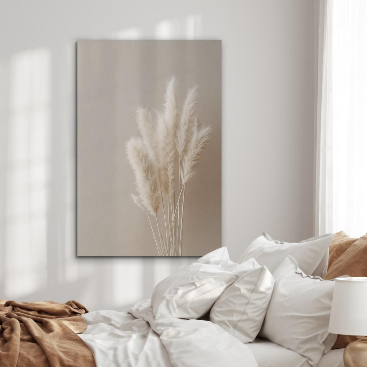 AKUSTIKBILD Pampasgras - Federn - Pastell - Weiß Wanddeko 70x100 cm - Naturfarben, Kunststoff (70/100/0.9cm) - MuchoWow
