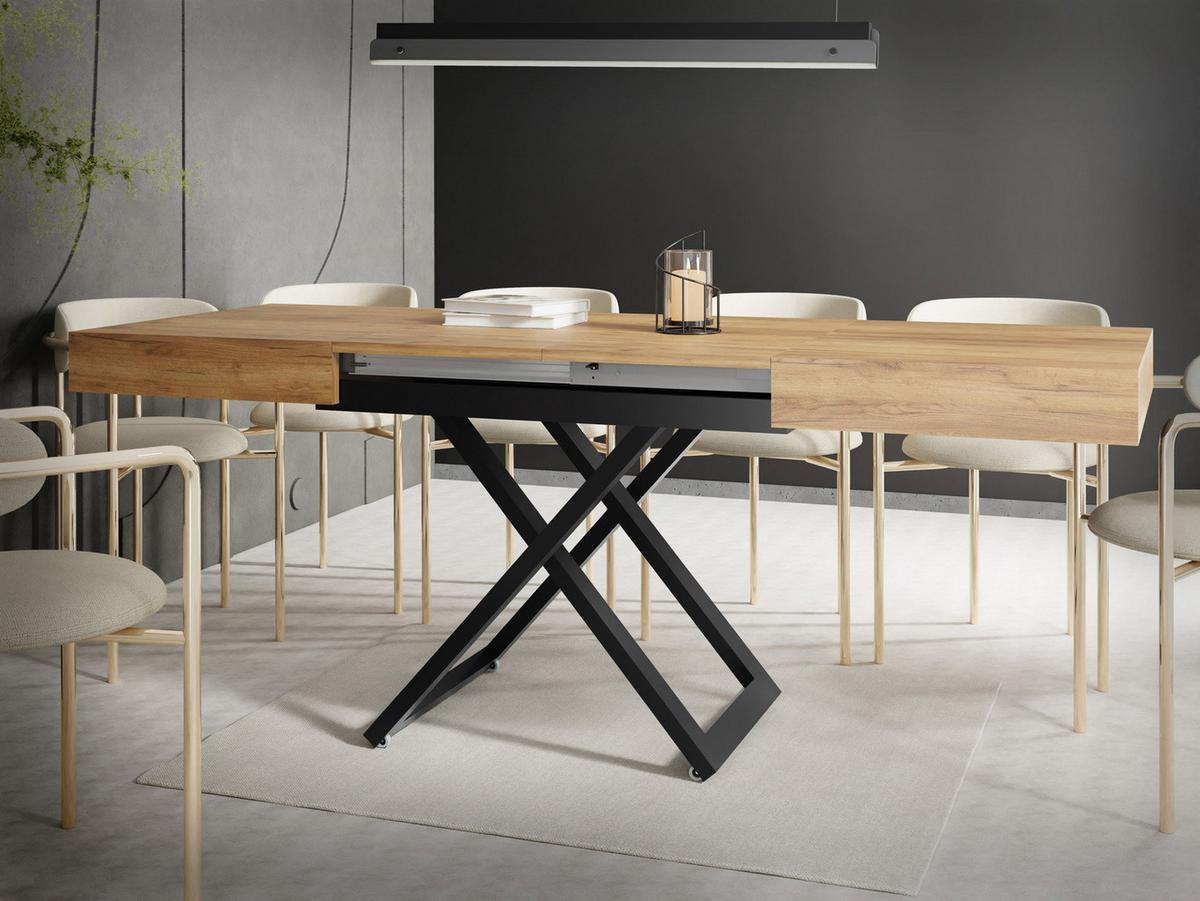 COUCHTISCH Cavetta U höhenverstellbar ausziehbar, Craft Eiche 120-200/80/27-76 cm - Eiche Wotan/Schwarz, Holzwerkstoff/Metall (80/200/76cm) - WFL GROUP