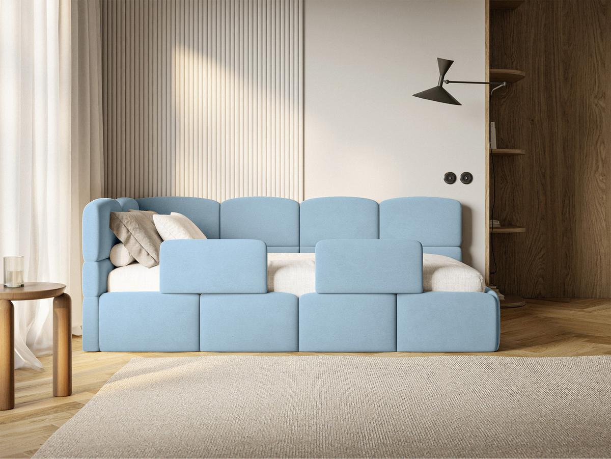 KINDERBETT Cloudy Hellblau 90x200 cm, mit Matratze & Rausfallschutz, Kopfteil links, Samt - Schwarz/Hellblau, Kunststoff/Textil (90/200cm) - Selsey