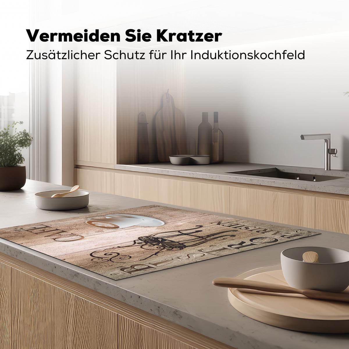 HERDABDECKPLATTE Bistro Parisien - Café - Kaffee - Jahrgang Induktionsmatte 78x78 cm - Cappuccino, Kunststoff (78/78/0.2cm) - MuchoWow