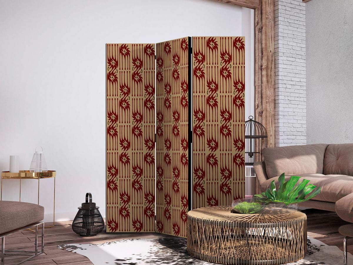 PARAVENT Beidseitig Bedruckter 3-tlg 135x172 cm Abstraktion Boho Stil - Beige, Holz/Textil (135/172/3cm) - Muralo