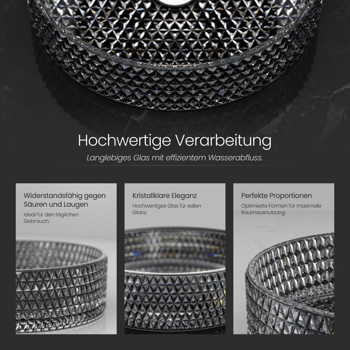 WASCHBECKEN Glas Schwarzes Rund Ø36 / 11,2 cm - Schwarz, Glas (36/12/36cm) - EMKE