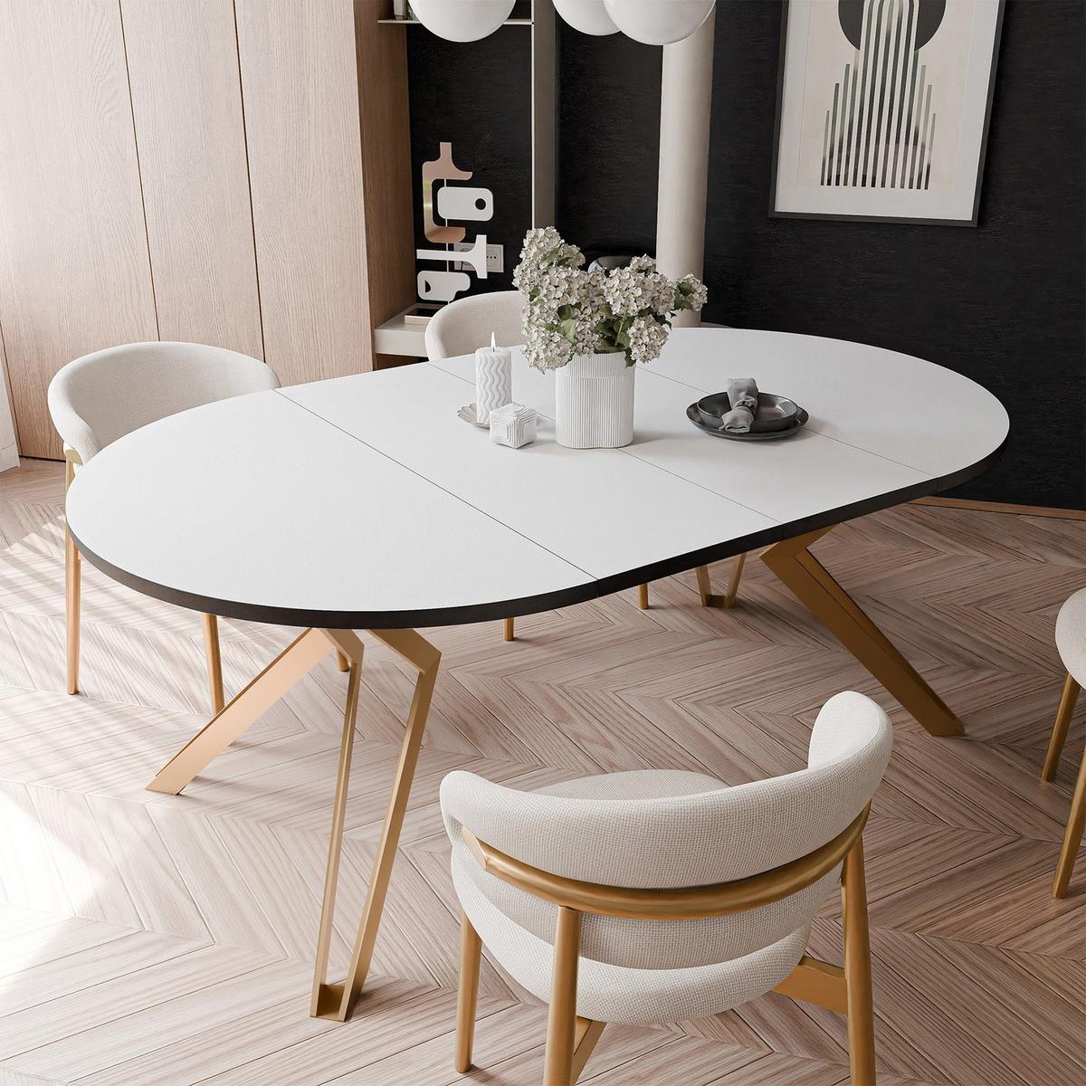ESSTISCH ausziehbar aus MDF, Weiß - Goldfarben/Weiß, Holzwerkstoff (100/100/76cm) - Idohome