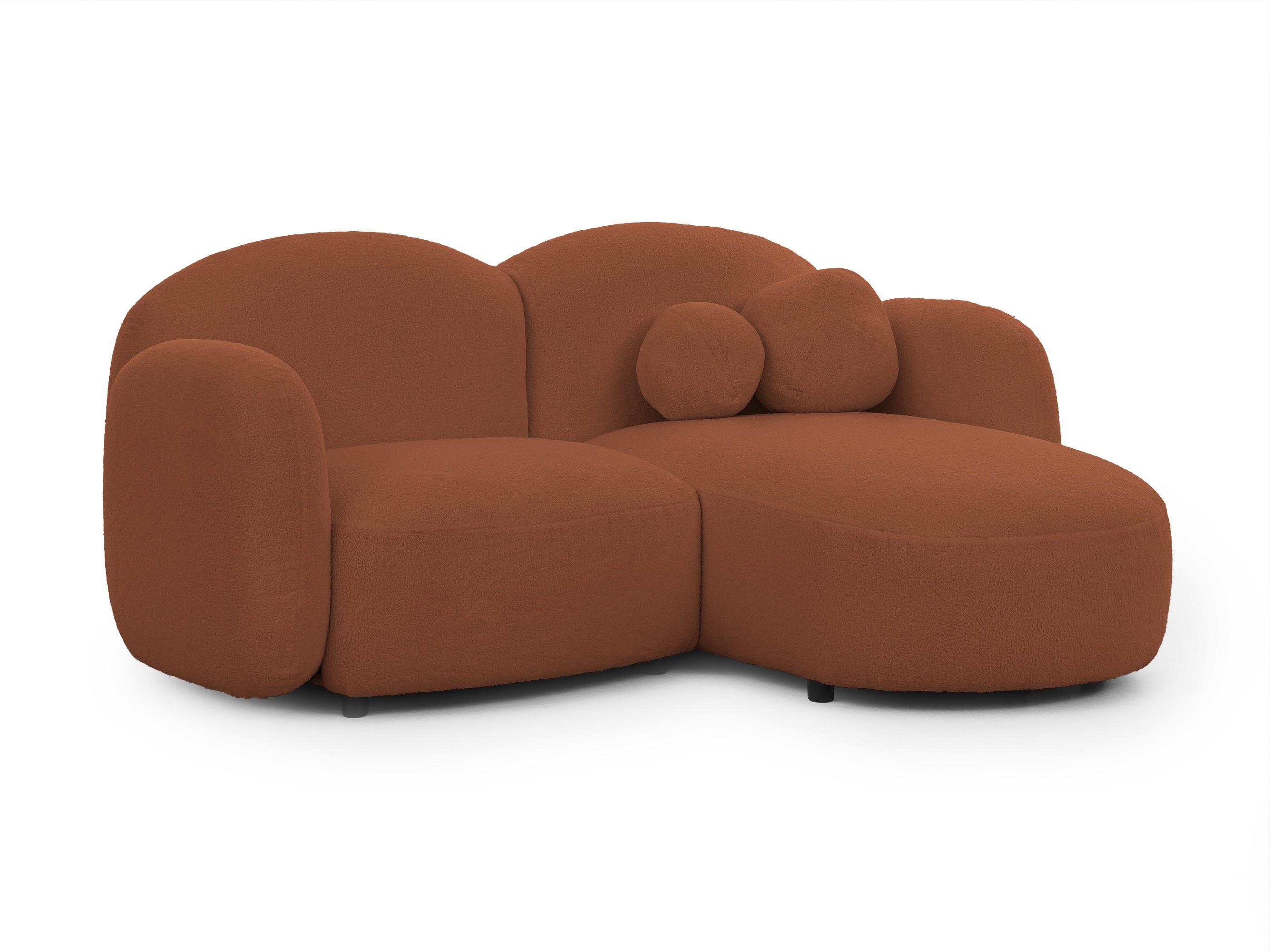ECKSOFA Nuvola mit abgerundetem Design Terrakotta Bouclé-Stoff - Ottomane Rechts - Terracotta/Schwarz, Holz/Kunststoff (190/146cm) - S-Style Möbel