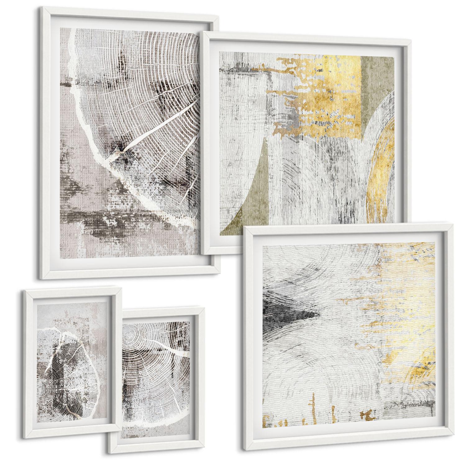 BILDER SET 5er Set - 50x50 cm & 20x30 cm & 40x60 cm Weißer Rahmen - Beige abstrakte Formen Linien - Weiß, Kunststoff (40/60cm) - TULUP