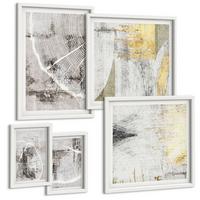 BILDER SET 5er Set - 50x50 cm & 20x30 cm & 40x60 cm Weißer Rahmen - Beige abstrakte Formen Linien - Weiß, Kunststoff (40/60cm) - TULUP