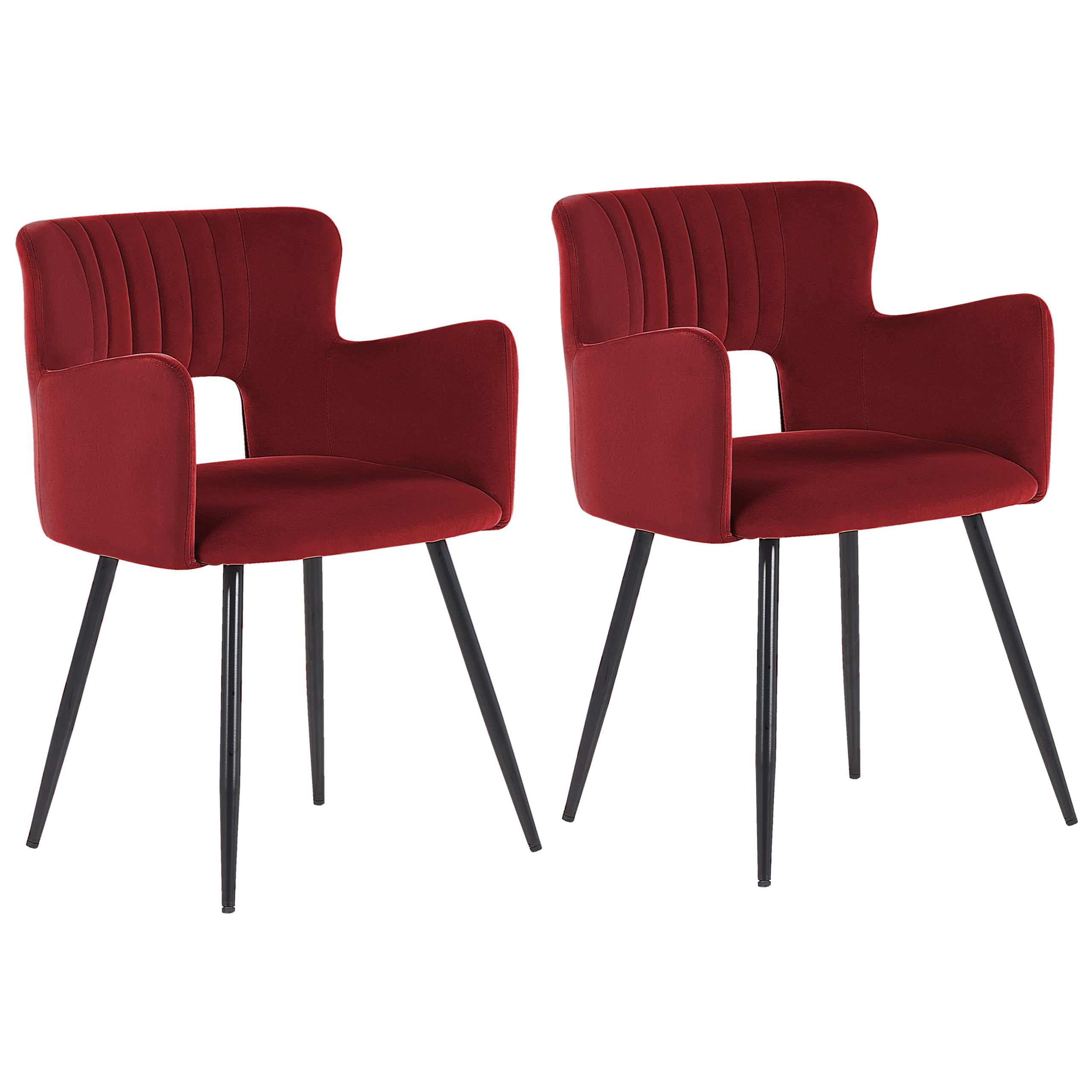ESSZIMMERSTUHL 2er-Set Samtstoff Rot Sanilac - Rot, Textil/Metall (52/75/44cm) - Beliani