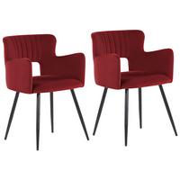 ESSZIMMERSTUHL 2er-Set Samtstoff Rot Sanilac - Rot, Textil/Metall (52/75/44cm) - Beliani