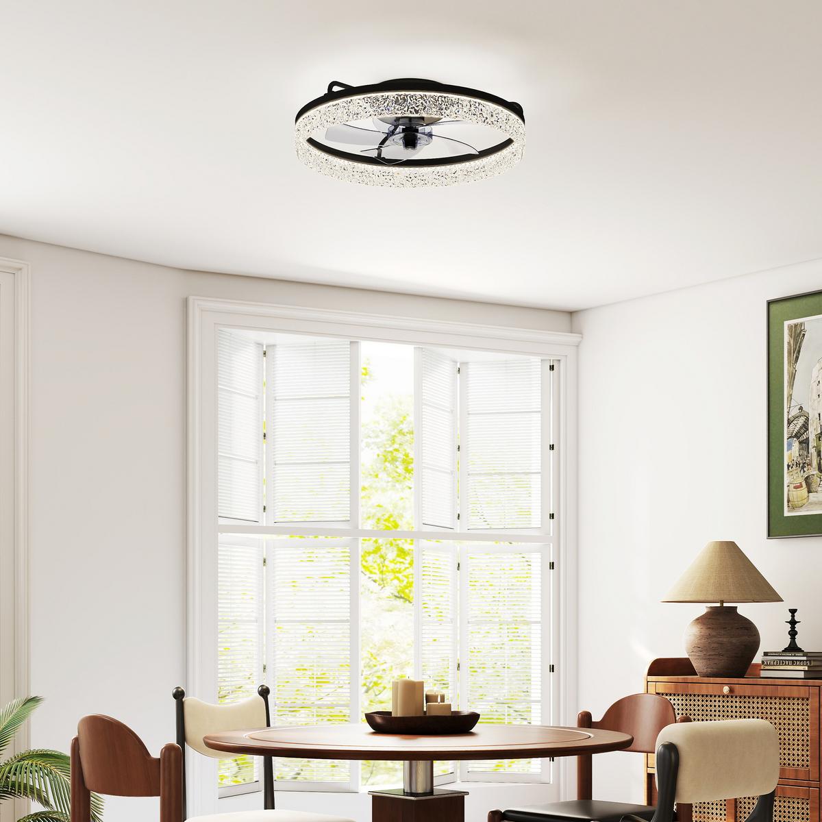 DECKENVENTILATOR-MIT-BELEUCHTUNG Stahl Schwarz - Schwarz, Metall (50/50/14cm) - HOMCOM