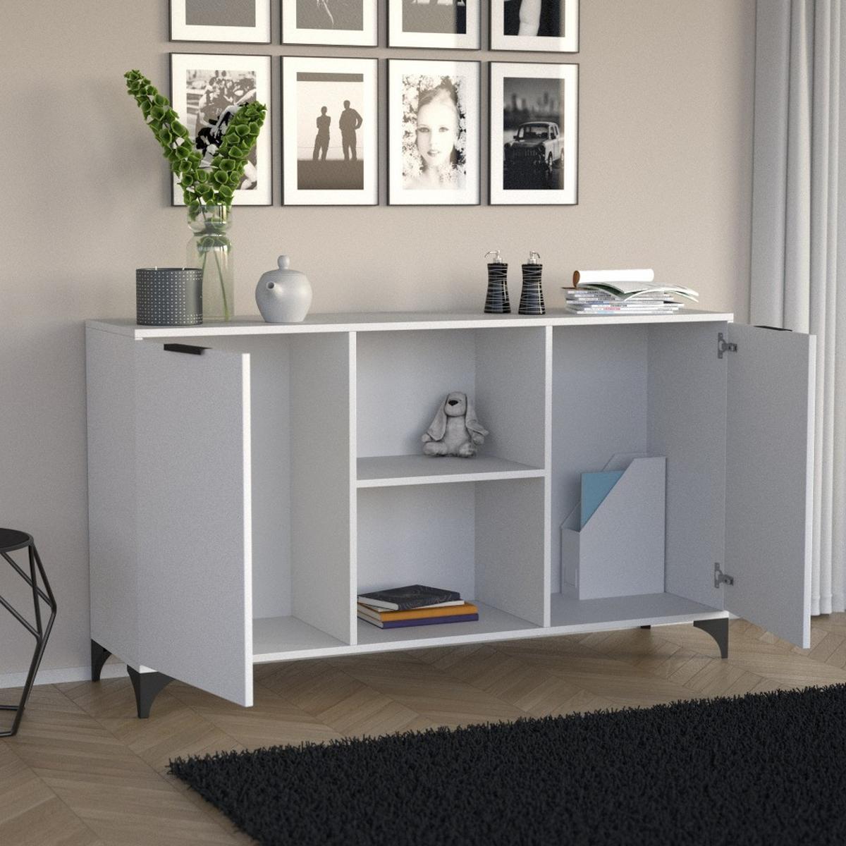 KOMMODE Home mit 2 Türen, mit Griffen, Weiß - Schwarz/Weiß, Holzwerkstoff (150/85/40cm) - Beautysofa