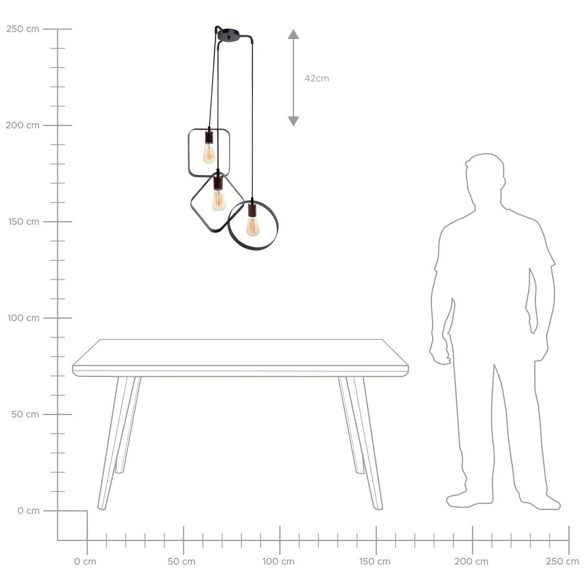 HÄNGELEUCHTE Vomano 3er-Set 20-20/23-23/25-25/108 cm - Schwarz, Metall (25/20/108cm) - Beliani