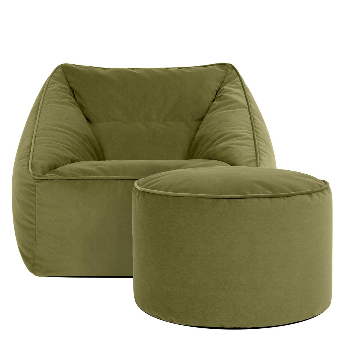 SITZSACK Milano Samt Sessel mit Fußhocker - Dunkelgrün, Textil (70/65/70cm) - icon