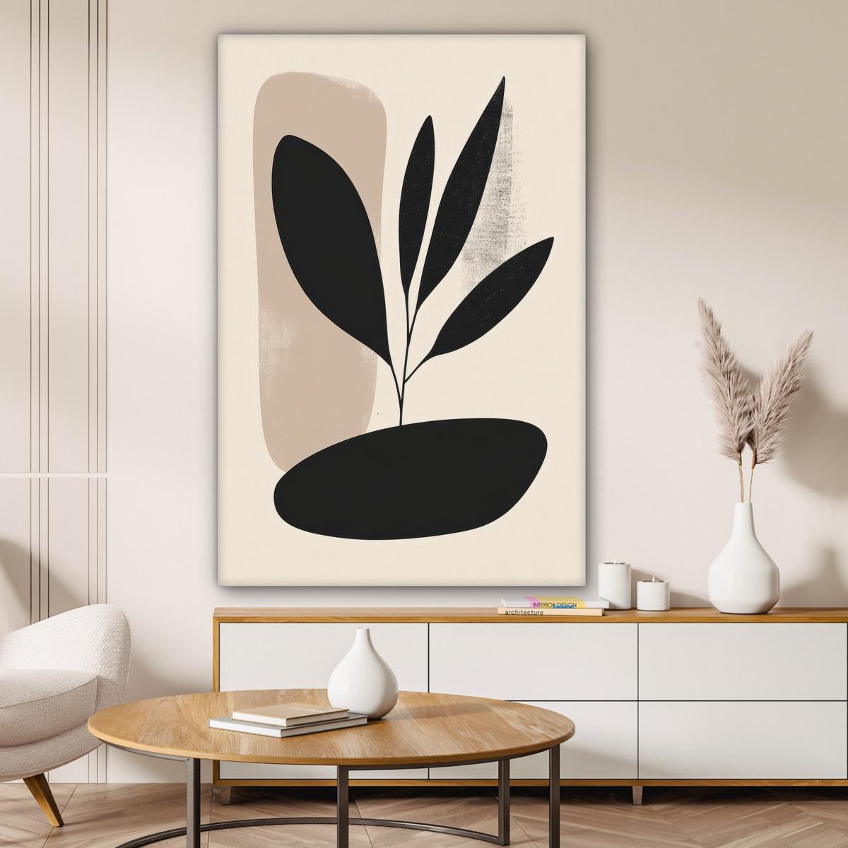 LEINWANDBILD Pflanze - Beige - Japanisch Deko XXL 80x120 cm - Schwarz, Textil (80/120cm) - MuchoWow