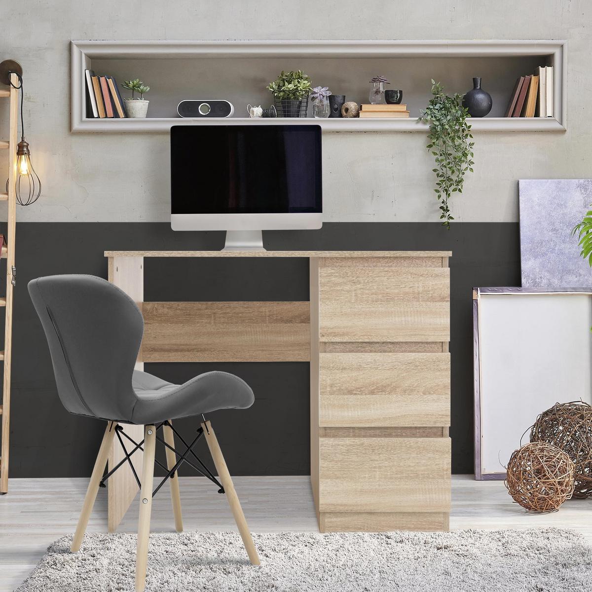 SCHREIBTISCH mit 3 Schubladen 90x76x50 cm Sonoma-Eiche - Braun, Holzwerkstoff (90/50/76cm) - ML-DESIGN